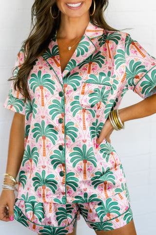 Palm & Flamingo Satin Pajama Set