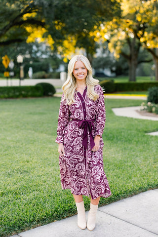 Blooming Detail Burgundy Midi Dress - Instyle Boutique