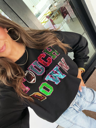 Touchdown Sequin Sweatshirt- Black