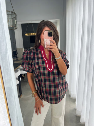 Pretty In Plaid Navy Top