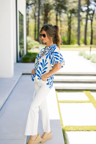 Radiant Royal Floral Top - Instyle Boutique