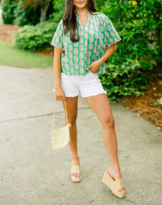 Fantasy Floral Green Top ~FINAL SALE~
