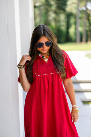 Crimson Charm Midi Dress - Instyle Boutique