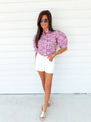 Kaleidoscope Bloom Puff - Sleeve Top - Instyle Boutique