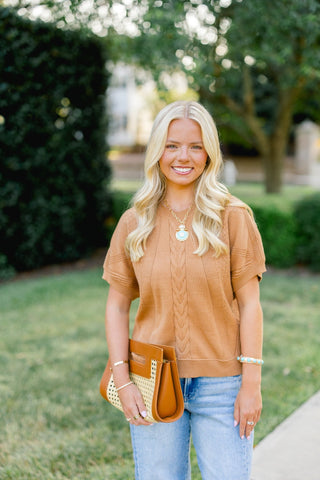 Camel Craze Short Sleeve Sweater - Instyle Boutique
