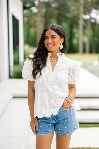 Sweet Frill Eyelet Top - White - Instyle Boutique