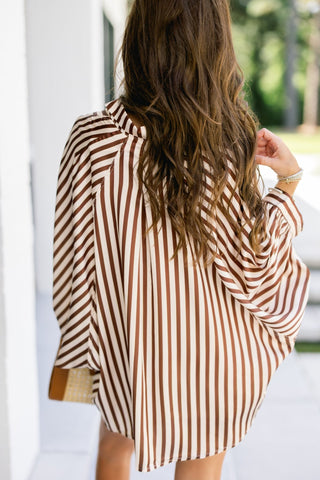 Cabana Stripe Drama Sleeve Button-Down Top - Instyle Boutique