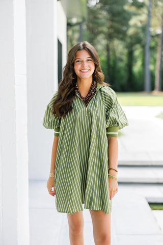 Sage Striped Zipper Dress - Instyle Boutique