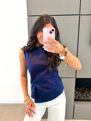 Sloane Navy Asymmetric Twist Top - Instyle Boutique