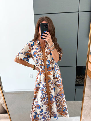 All For It Ecru Printed Midi Dress