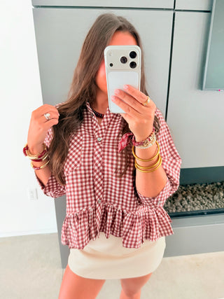 Check Yourself Gingham Peplum Top - Instyle Boutique