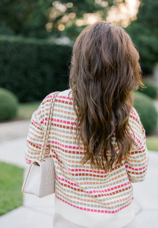 Olive and Pink Knitted Striped Sweater - Instyle Boutique