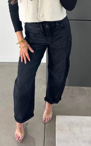 Black Barrel Cuffed Denim - Instyle Boutique