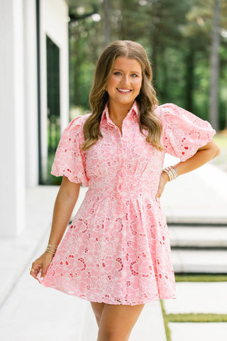 Pink Petal Eyelet Button - Down Dress - Instyle Boutique