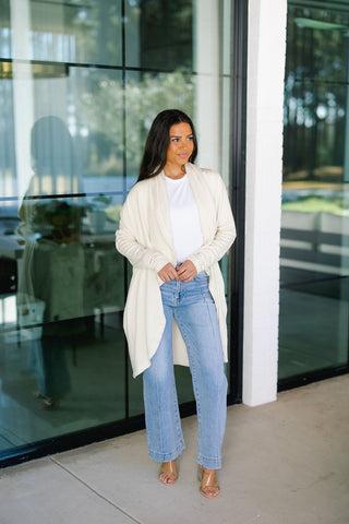 Fleece Lined Flowy Cardigan - Natural - Instyle Boutique
