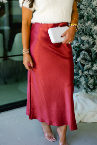 Classy Girl Red Satin Skirt