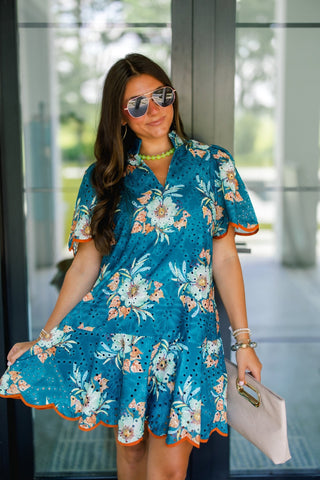 Tiffany Teal Green Floral Dress - Instyle Boutique
