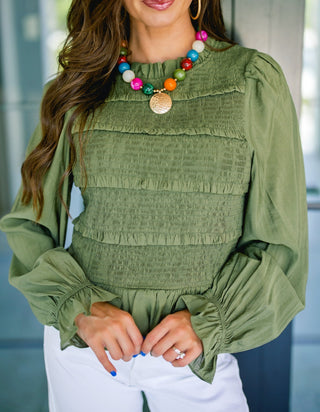 Drama Queen Puff Sleeve Top-Olive - Instyle Boutique
