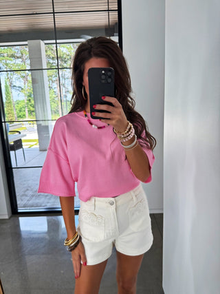 Relaxed Ribbed Knit Pink Sweater - Instyle Boutique
