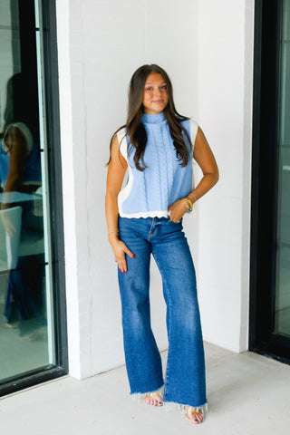 Coastal Calm Blue Sleeveless Sweater - Instyle Boutique