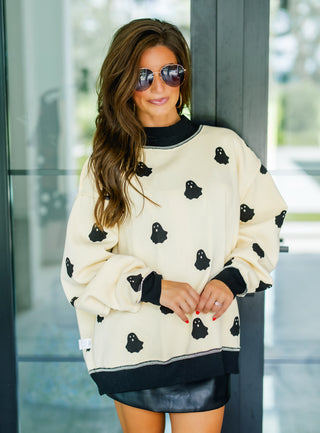 "BOO" Mock Neck Pullover