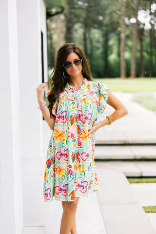 Floral Fantasy Green Dress - Instyle Boutique