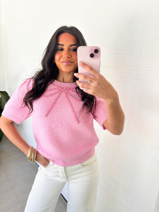 Bubble Gum Pink Bow Sweater Top - Instyle Boutique