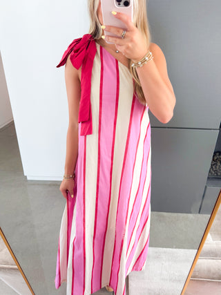 Victoria One Shoulder Striped Dress- Pink ~FINAL SALE~