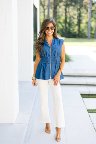 Zip Into Style Denim Top