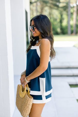 Navy & White Contrast Short Set