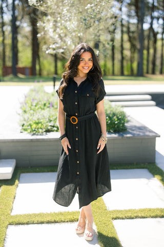Belted Utility Shirt Dress | Black - Instyle Boutique