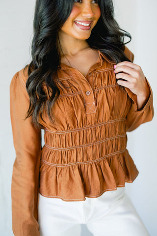 Sweet Cinnamon Ruched Top - Instyle Boutique