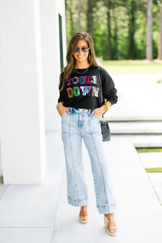 Touchdown Sequin Sweatshirt- Black