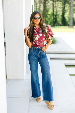 Guard Your Heart Floral Top- Burgundy