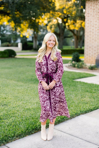 Blooming Detail Burgundy Midi Dress - Instyle Boutique
