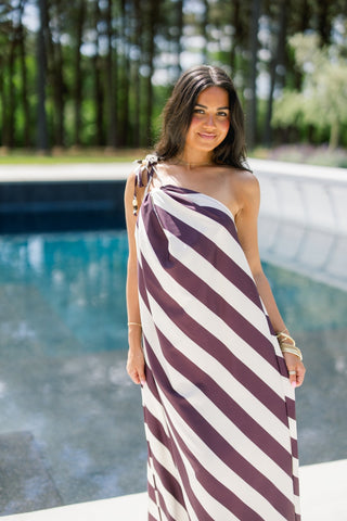 Cabana Stripe One Shoulder Maxi Dress - Instyle Boutique