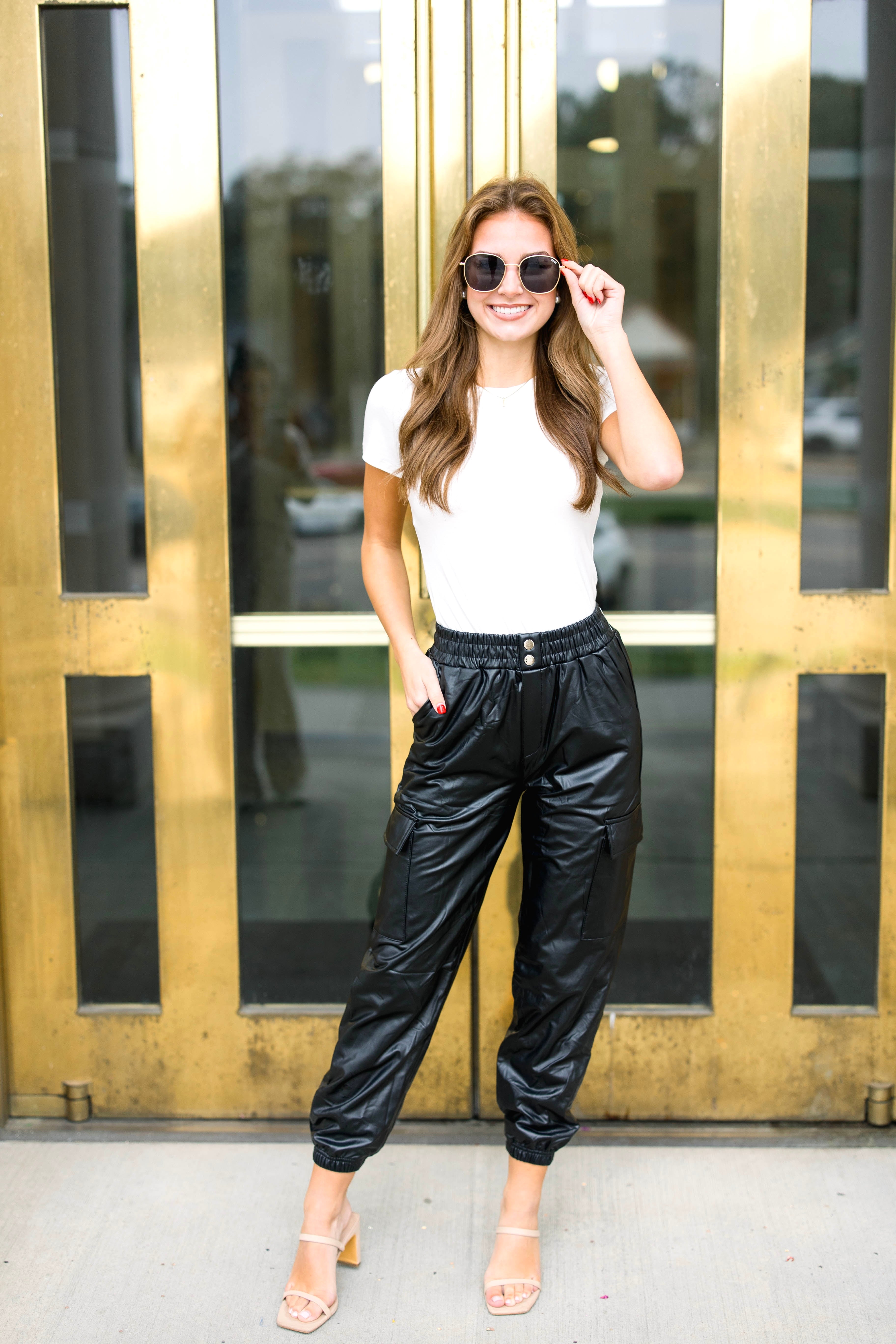 Trendy Black Leather Joggers, Trendy Pants For Fall