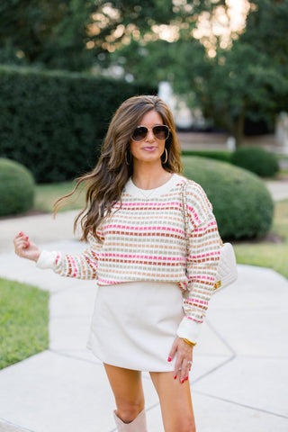 Olive and Pink Knitted Striped Sweater - Instyle Boutique