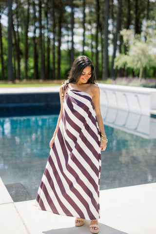 Cabana Stripe One Shoulder Maxi Dress - Instyle Boutique