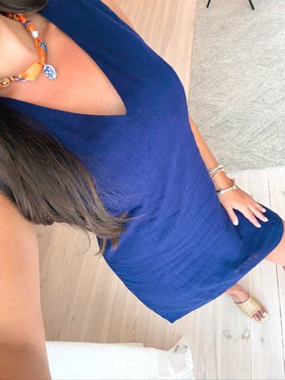Navy V - Neck Sleeveless Sheath Dress - Instyle Boutique