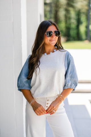 Denim Daydream Puff Sleeve Top - Instyle Boutique