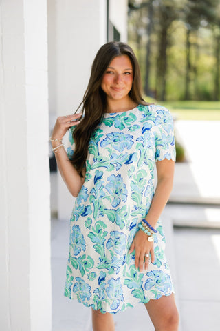 aqua scalloped mini dress Aqua Embroidered Scalloped Mini Dress In Ivory - 70% Off