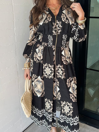 Midnight Mosaic Black Zipper Dress - Instyle Boutique