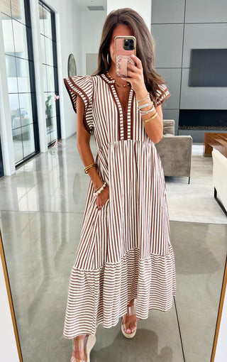 Sweet Escape Brown Stripe Dress
