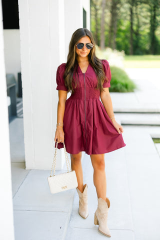 Better Off Burgundy Zipper Dress