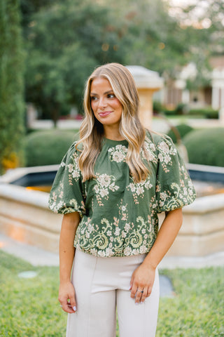 The Harvest Bloom Top-Olive