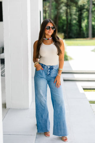 Forever Famous Pleated High Rise Denim - Instyle Boutique