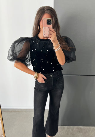 Voluminous Sleeve Velvet Top - Instyle Boutique