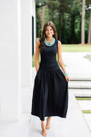Favorite Black Knit Ruched Maxi Dress - Instyle Boutique