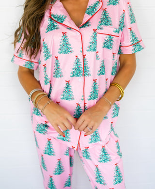 Sweet in Pink Christmas Tree Pajama Set *PREORDER* - Instyle Boutique